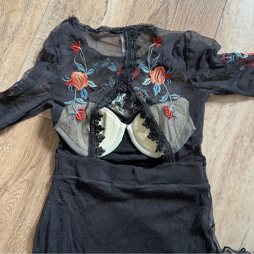 Free People Embroidered Whimsigoth Long Sleeve Mesh Maxi Dress Fairy Grunge Boho - Picture 3 of 6